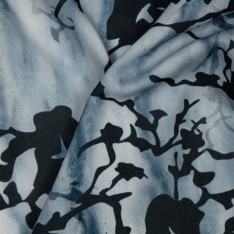 Black Abstract Digital Print Rayon Fabric