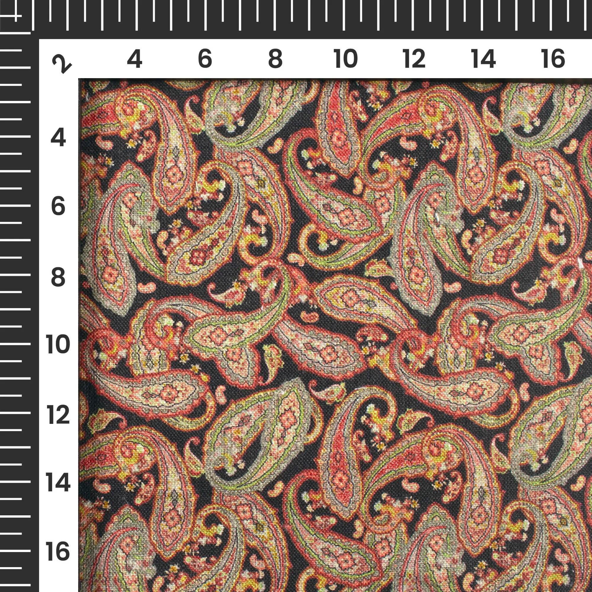 Black And Blood Red Paisley Pattern Digital Print Premium Swiss Linen Fabric