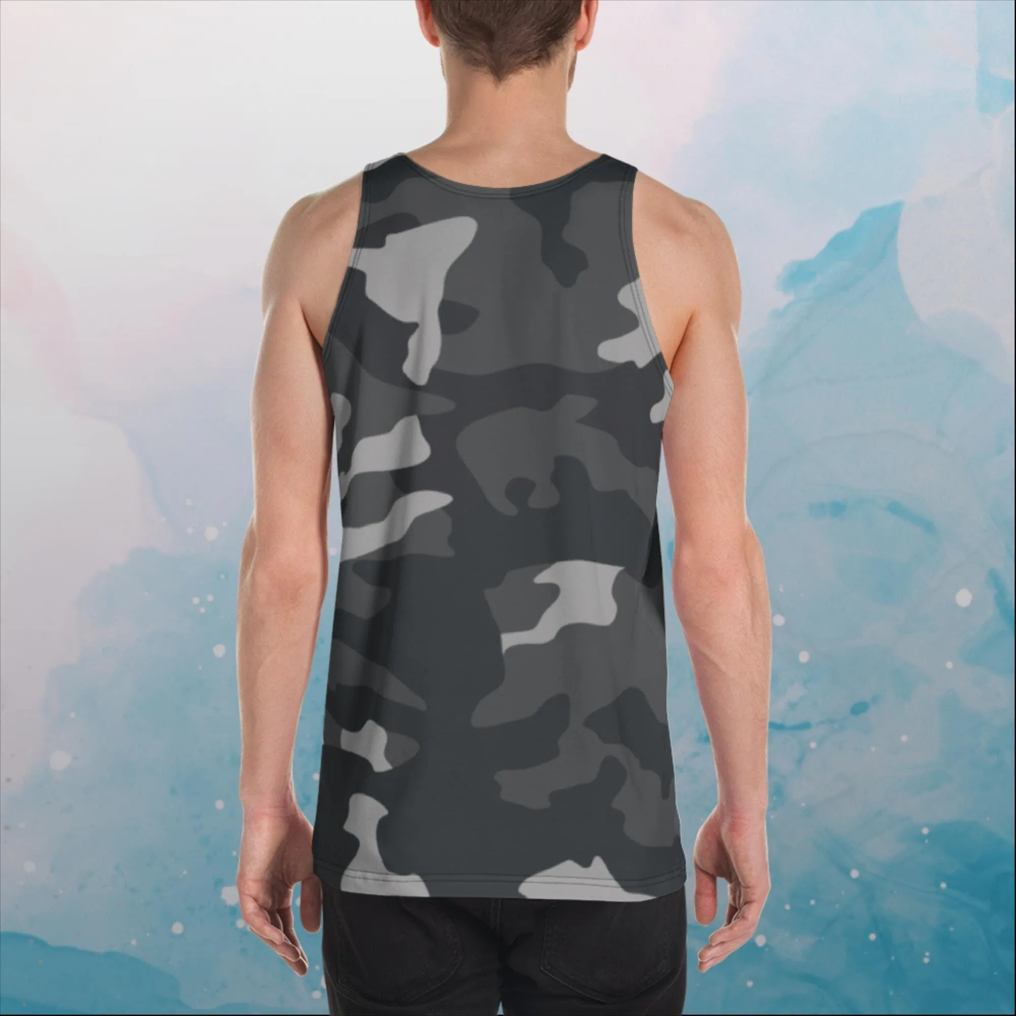 Black and Grey Camo Print Unisex Tank Top