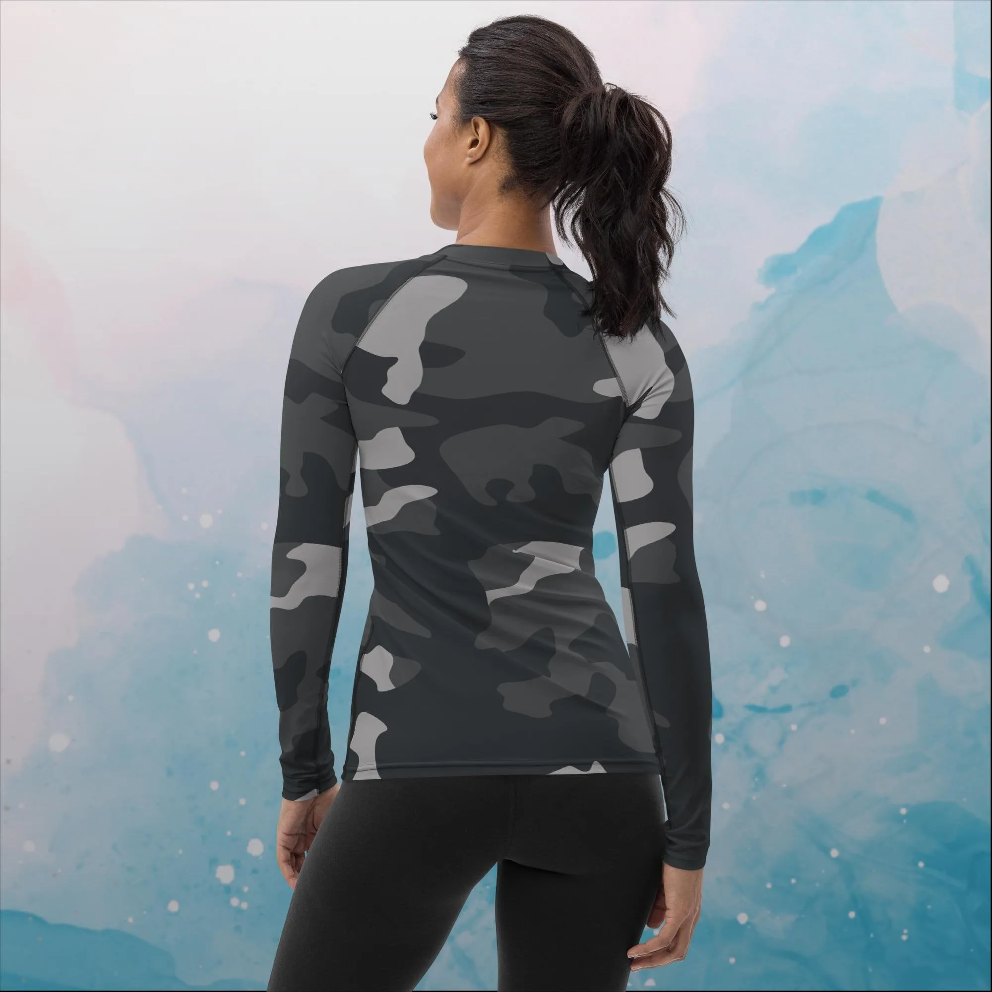 Black and Grey Camo Print Womens Rash Guard