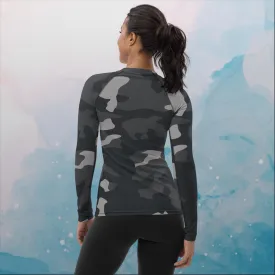 Black and Grey Camo Print Womens Rash Guard