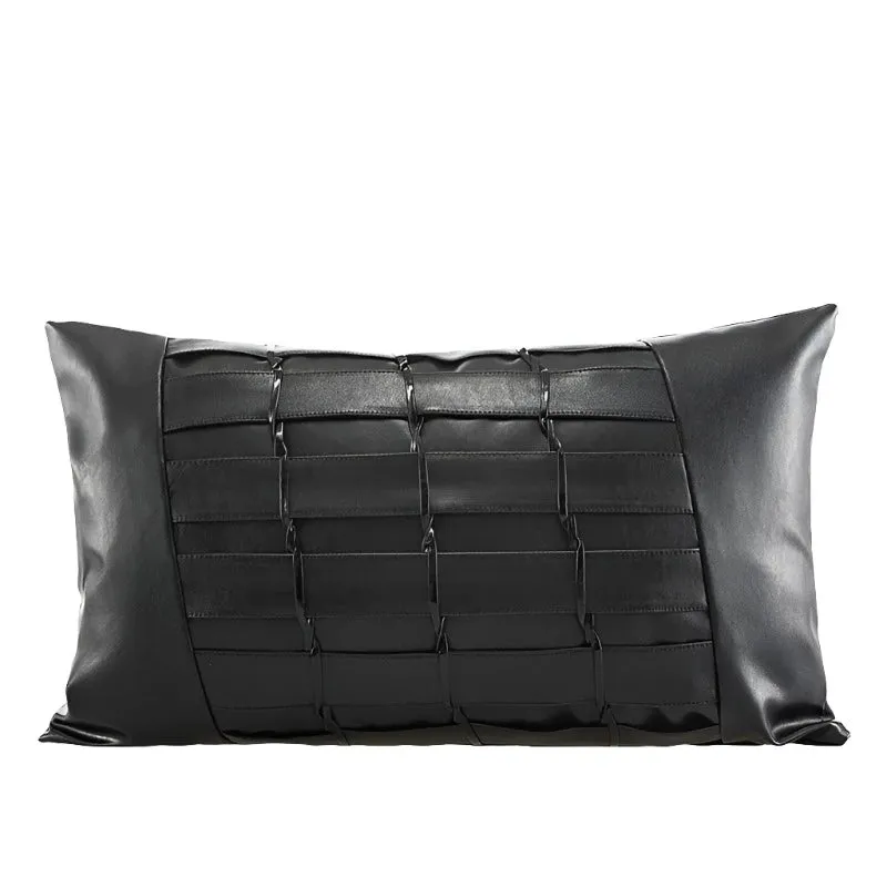 Black Woven Leather Pillow Cover