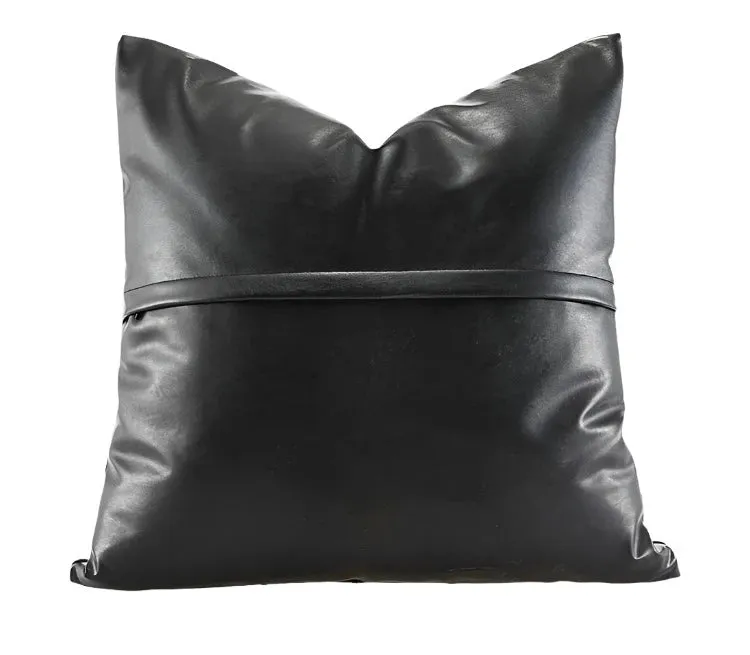 Black Woven Leather Pillow Cover