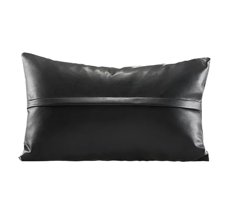 Black Woven Leather Pillow Cover