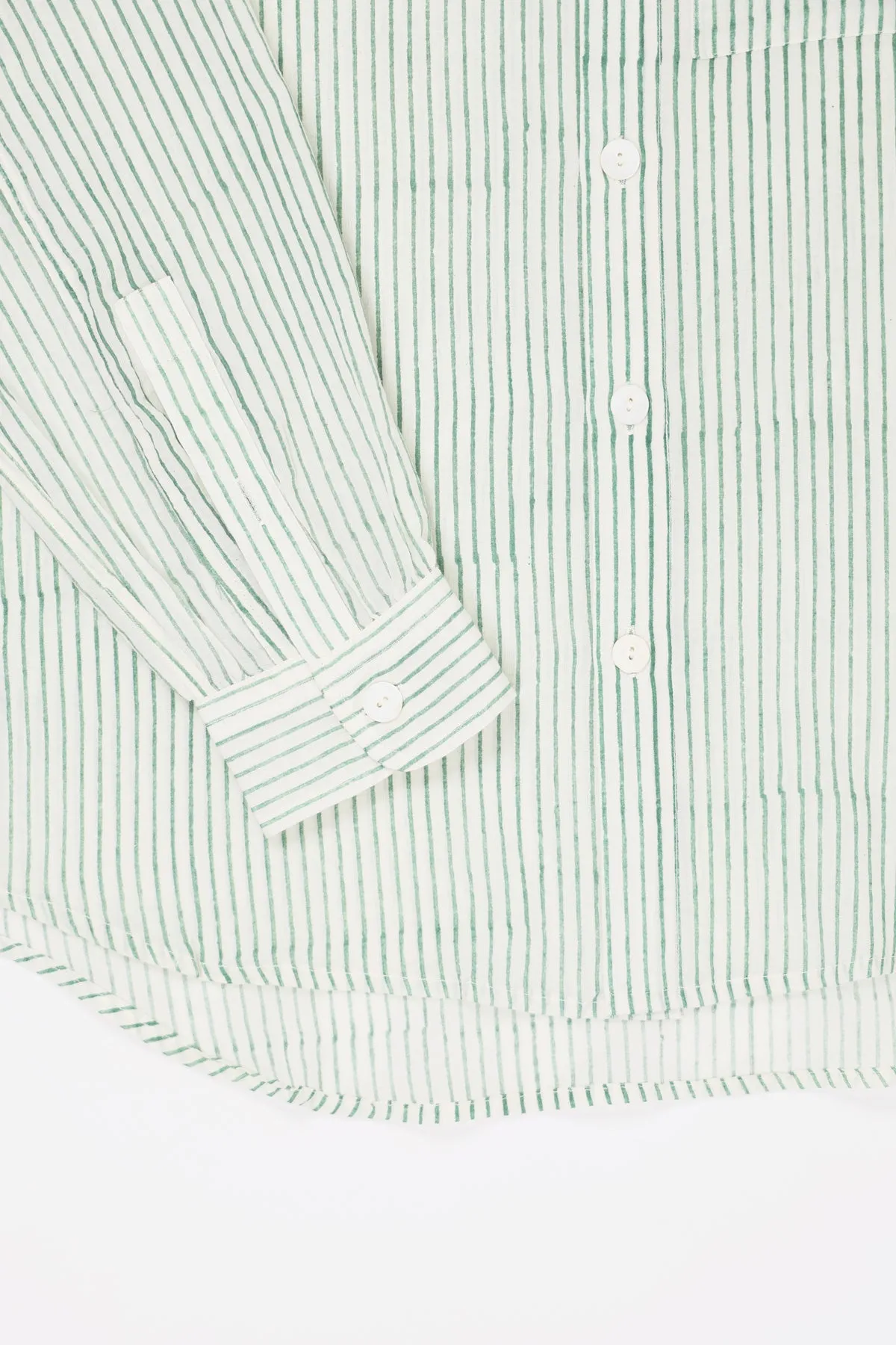 Block Printed Striped Shirt - White/Aquamarine