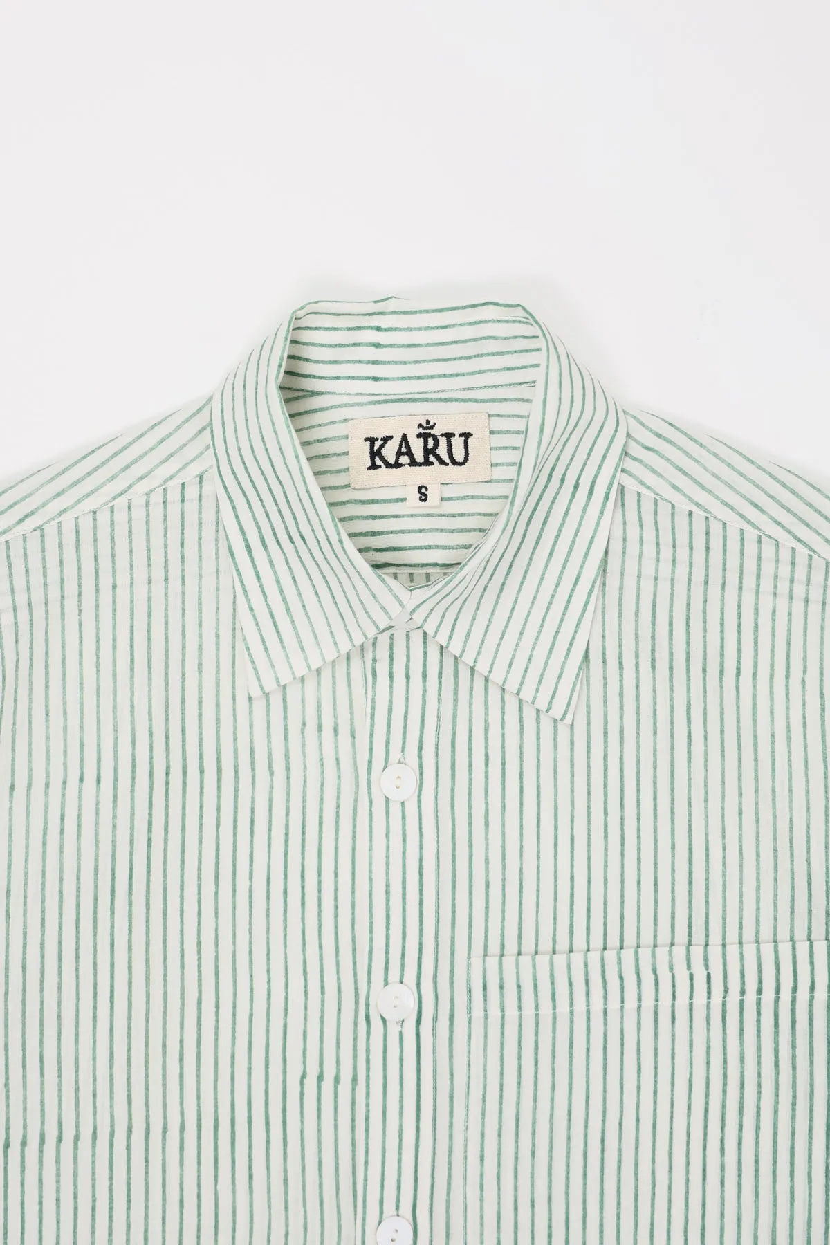 Block Printed Striped Shirt - White/Aquamarine