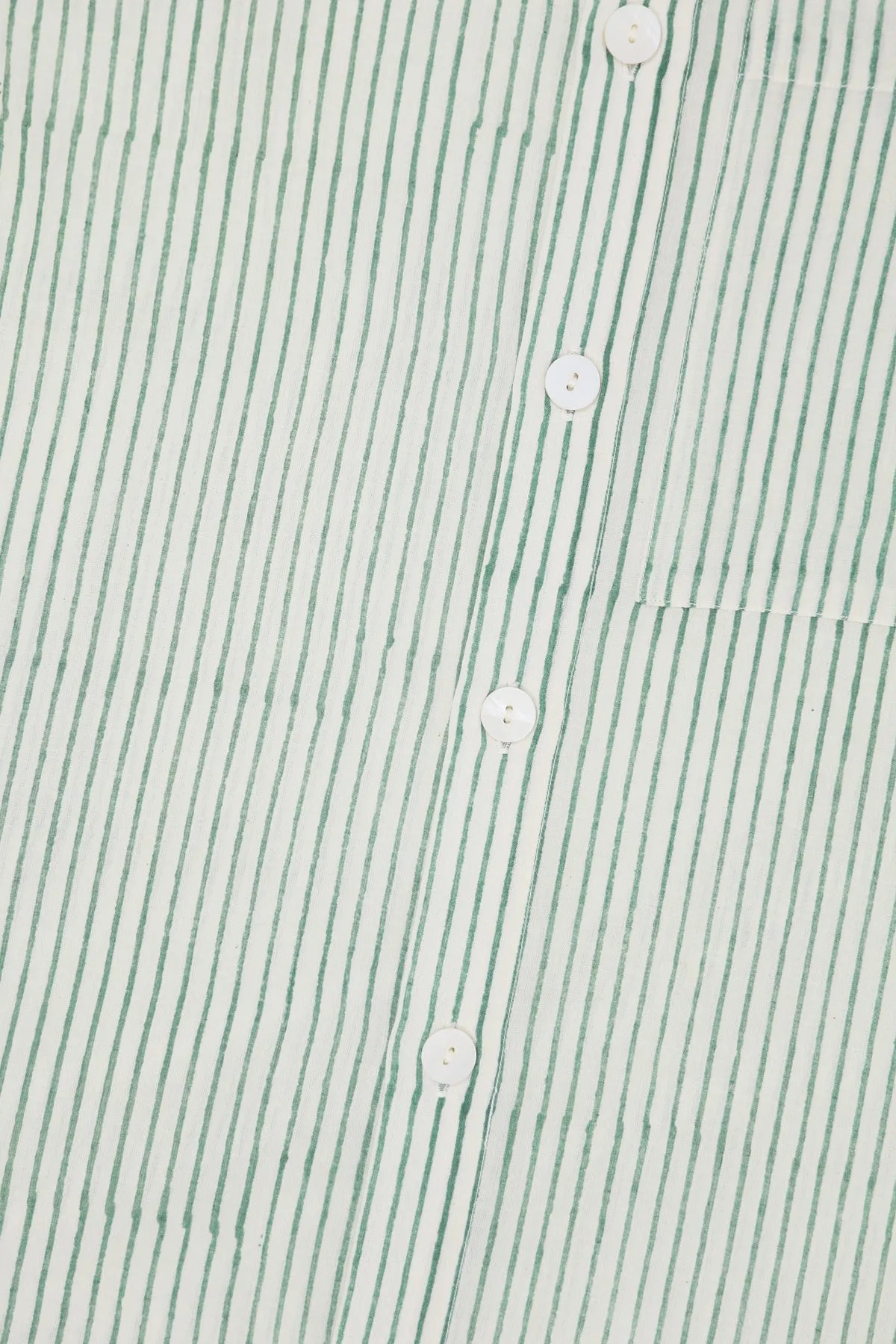 Block Printed Striped Shirt - White/Aquamarine