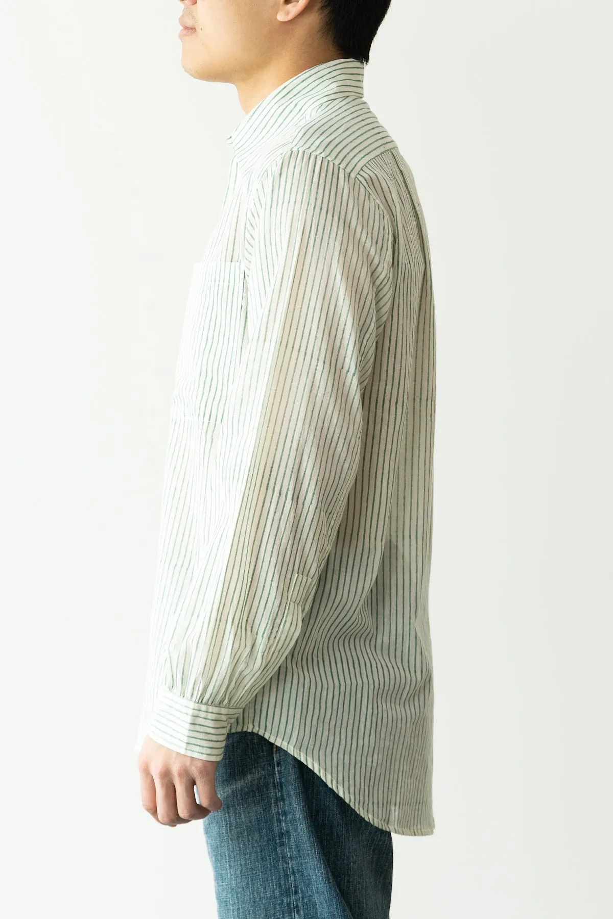 Block Printed Striped Shirt - White/Aquamarine