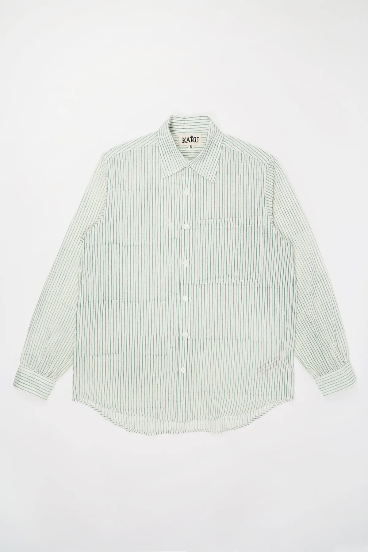 Block Printed Striped Shirt - White/Aquamarine