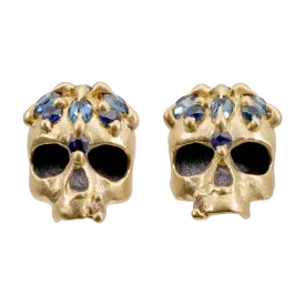 Blue Enchanted City Skull Stud Earrings - Made to Order