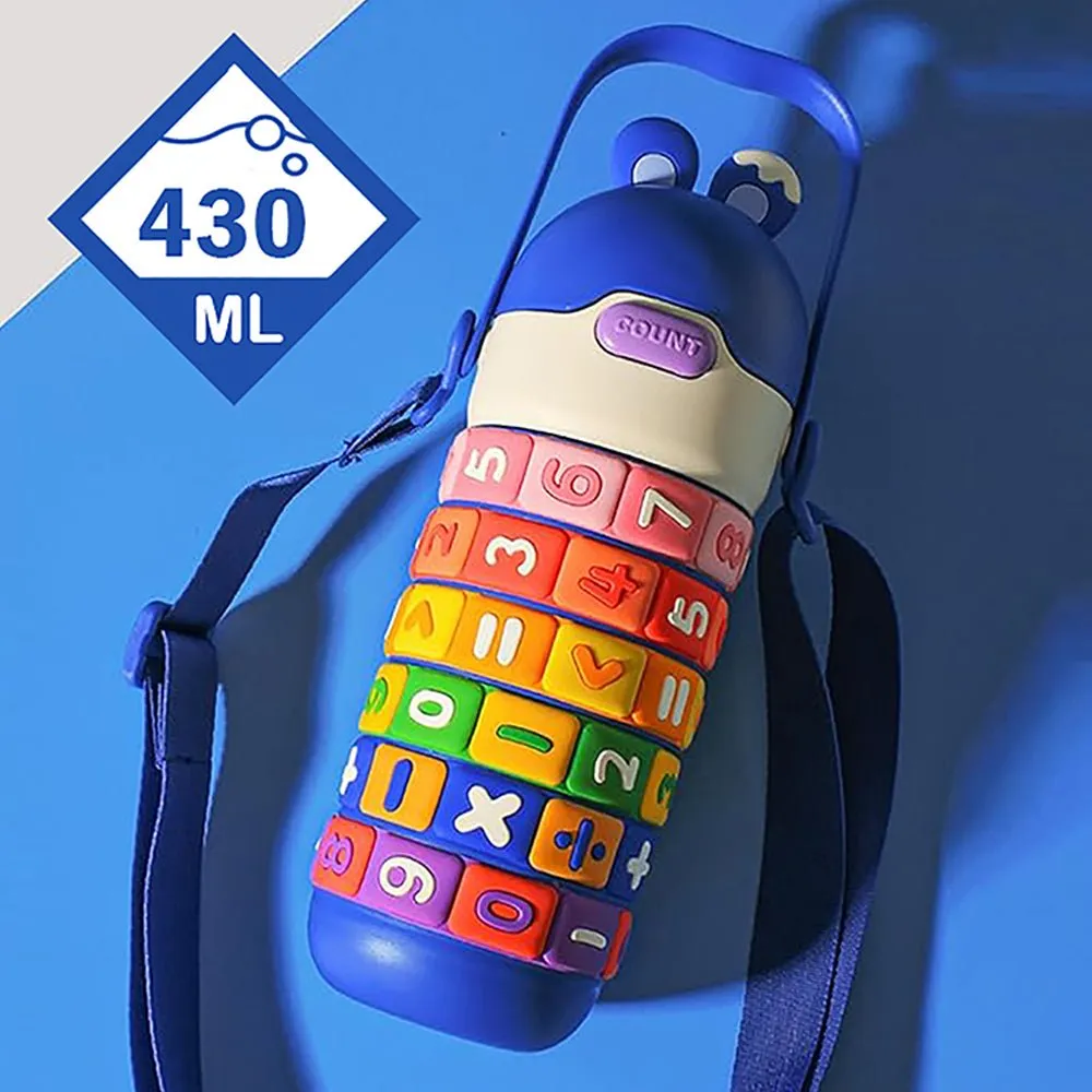 Blue Maths Wizard theme Stainless Steel water Bottle for Kids, 430ml