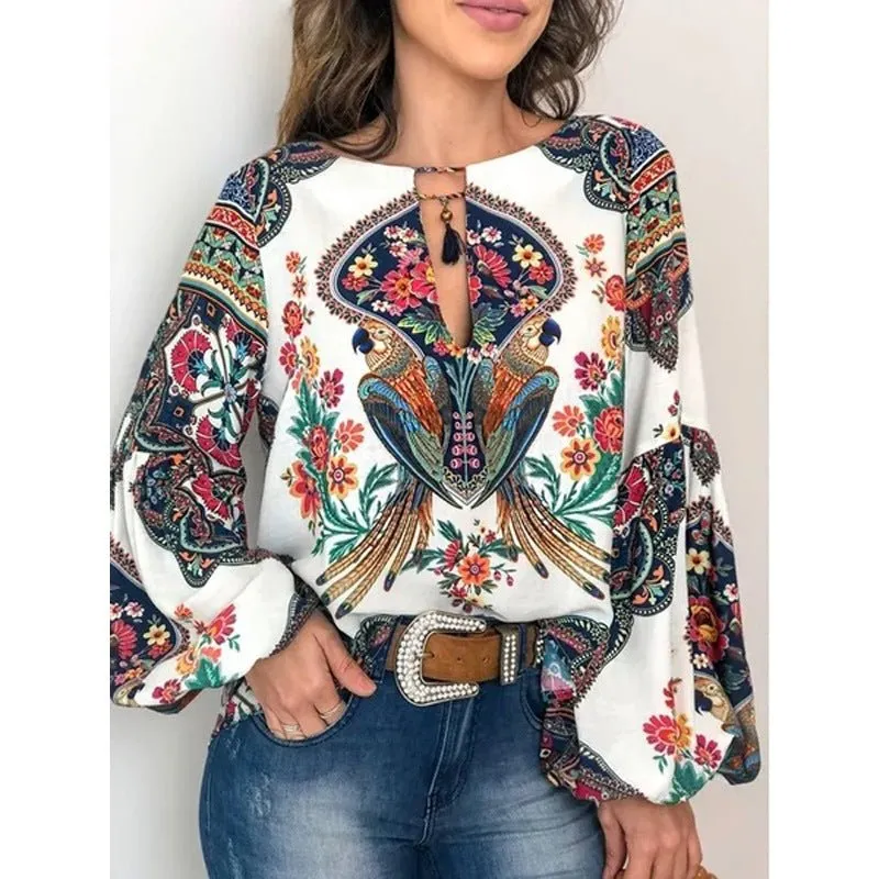 Boho Blouse with Paisley and Floral Prints