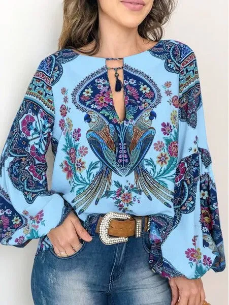 Boho Blouse with Paisley and Floral Prints