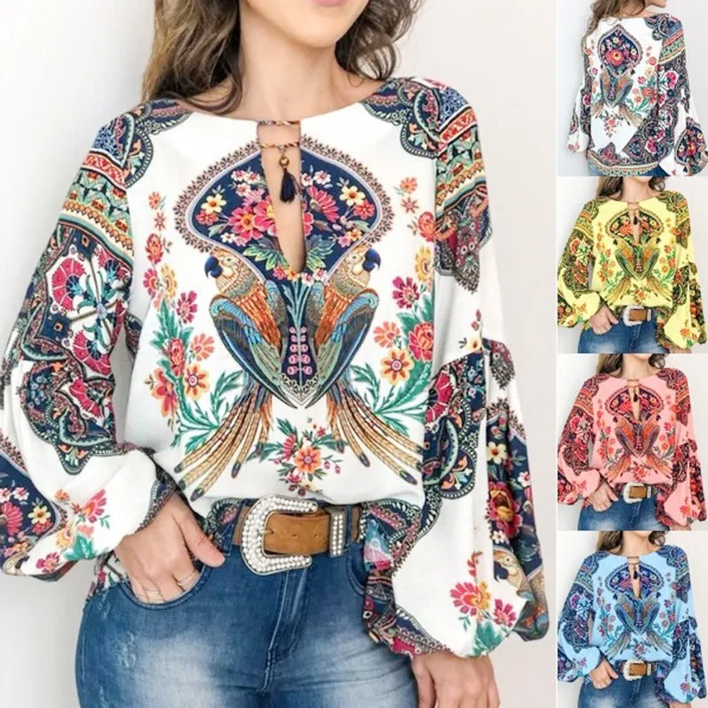 Boho Blouse with Paisley and Floral Prints