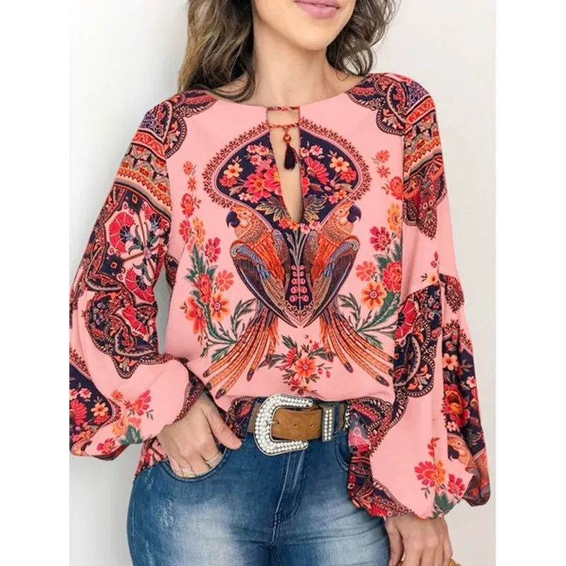 Boho Blouse with Paisley and Floral Prints