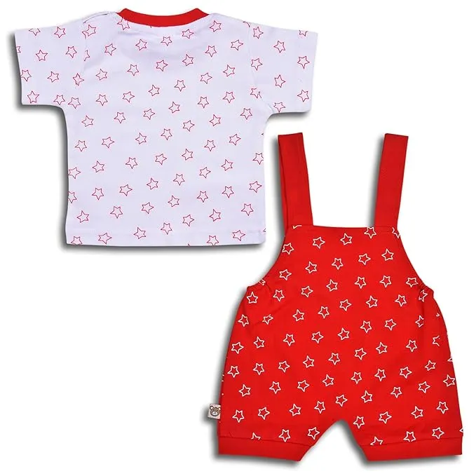 Boys Star Printed Cotton Dungaree Set