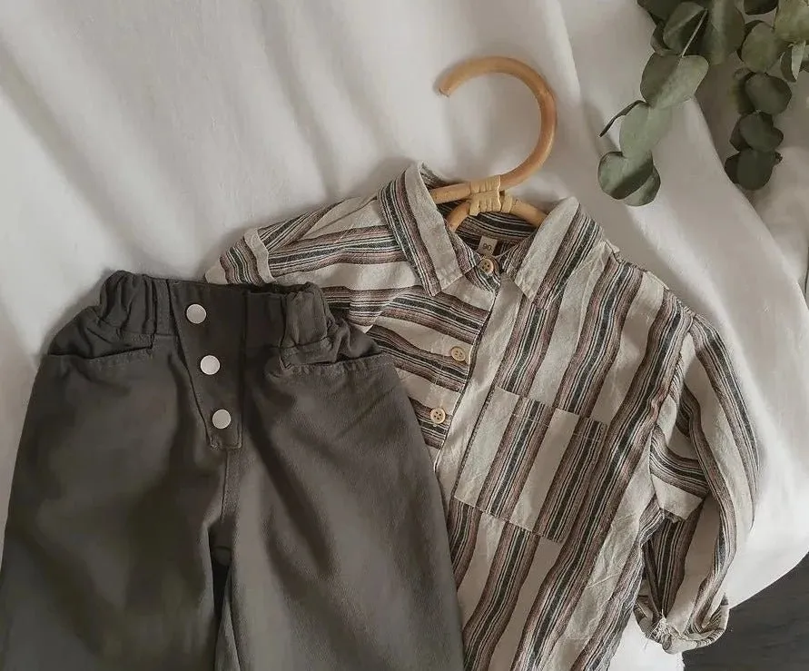 Boys' Striped Cotton Long Sleeve Button-Up Shirt