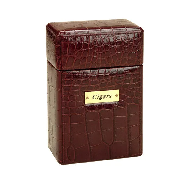 BROWN LEATHER CROCCO VERTICAL CIGAR BOX