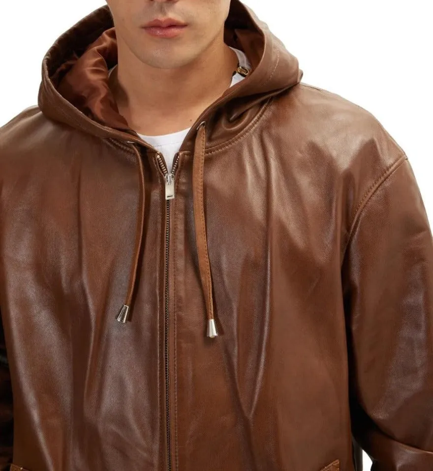 Brown Leather Shirt Jacket