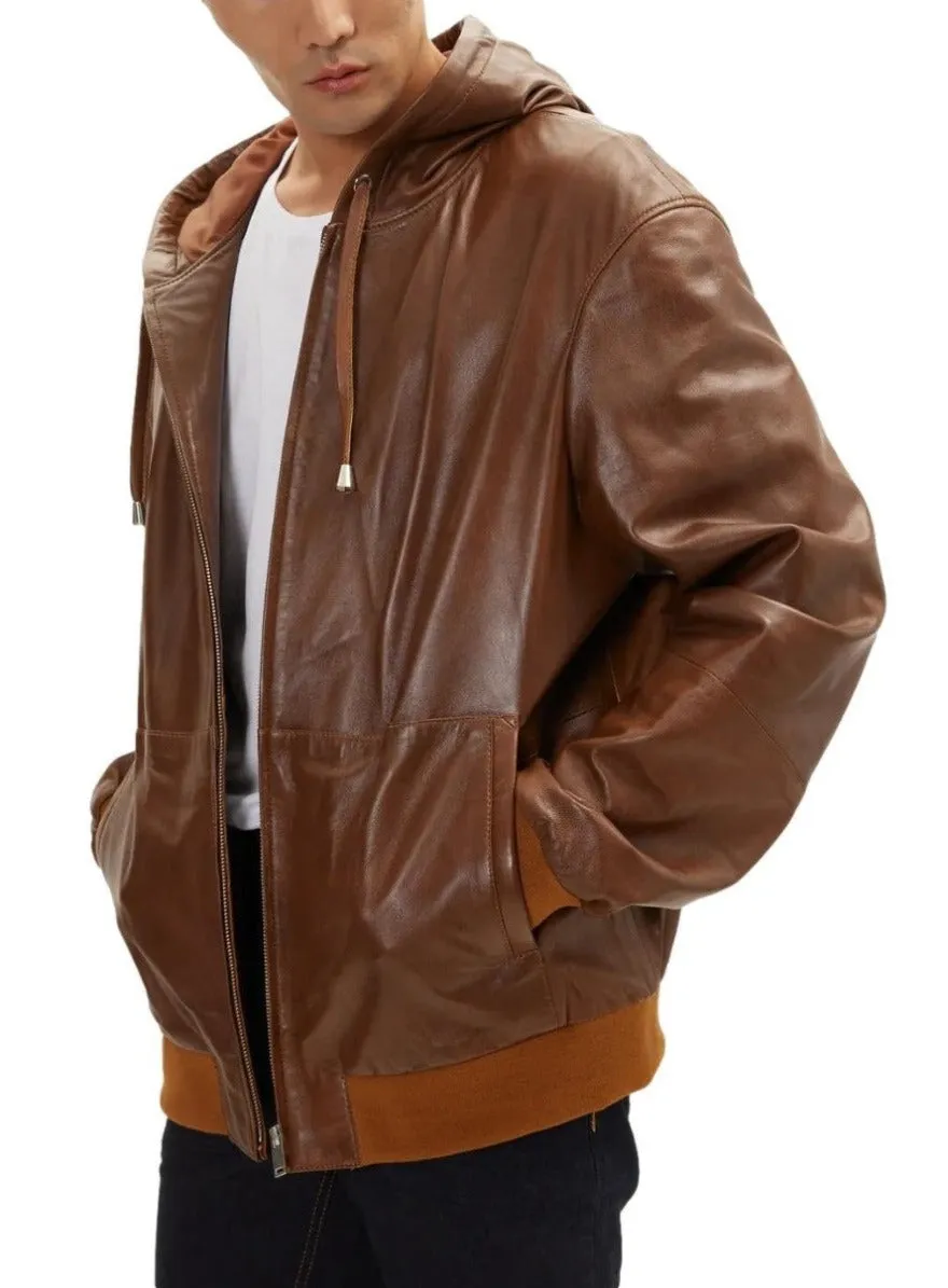 Brown Leather Shirt Jacket