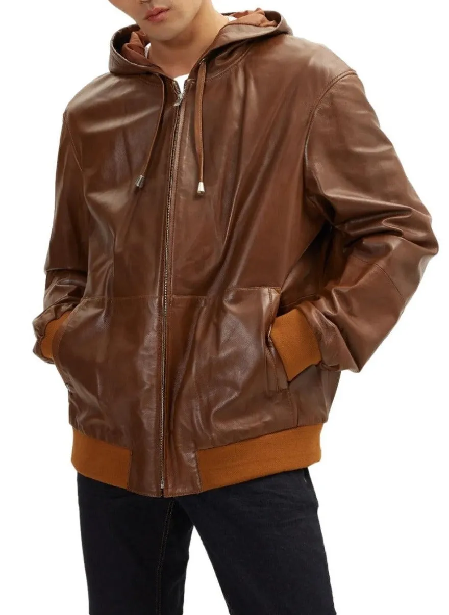 Brown Leather Shirt Jacket