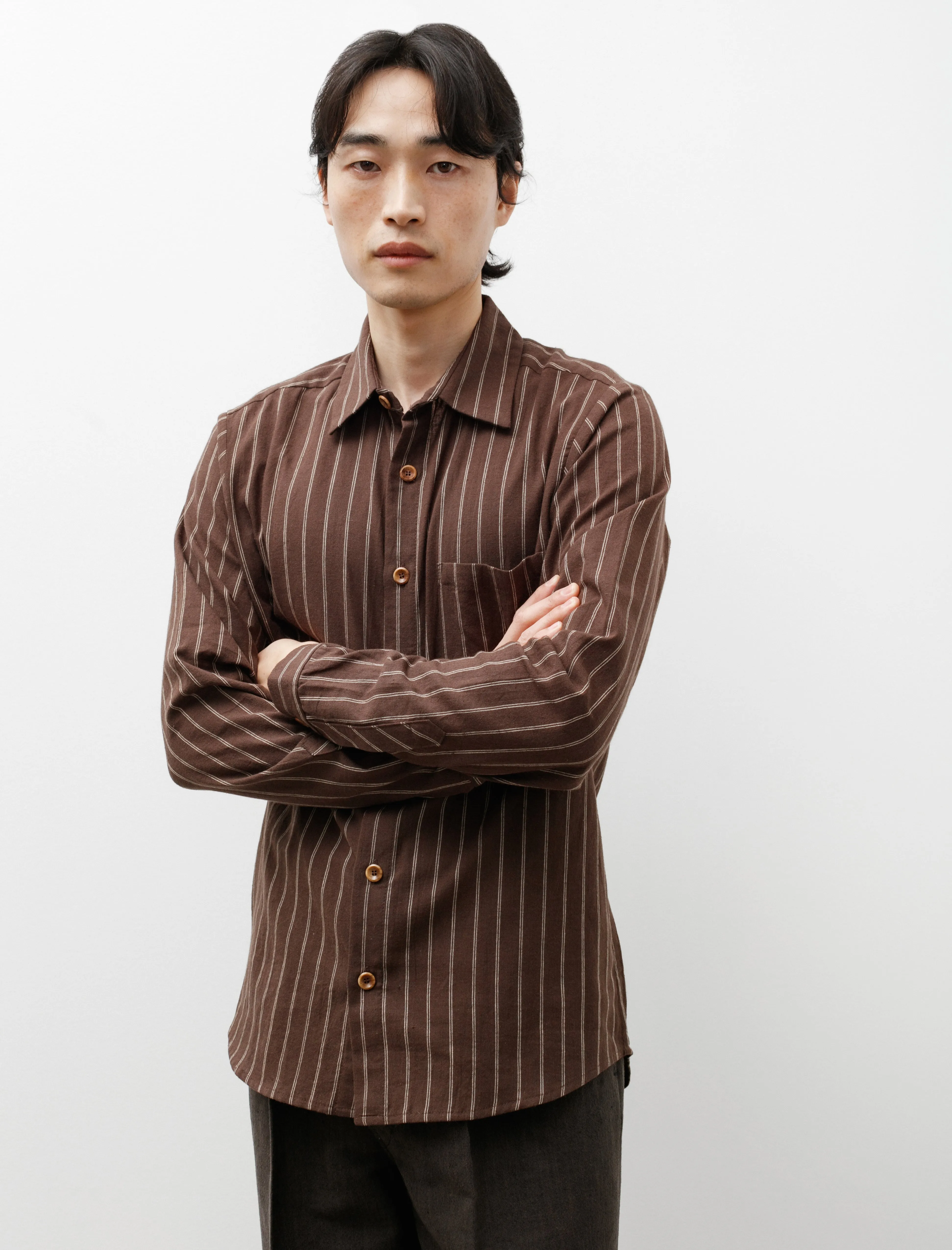 Brown Stripe Shirt Cotton Linen