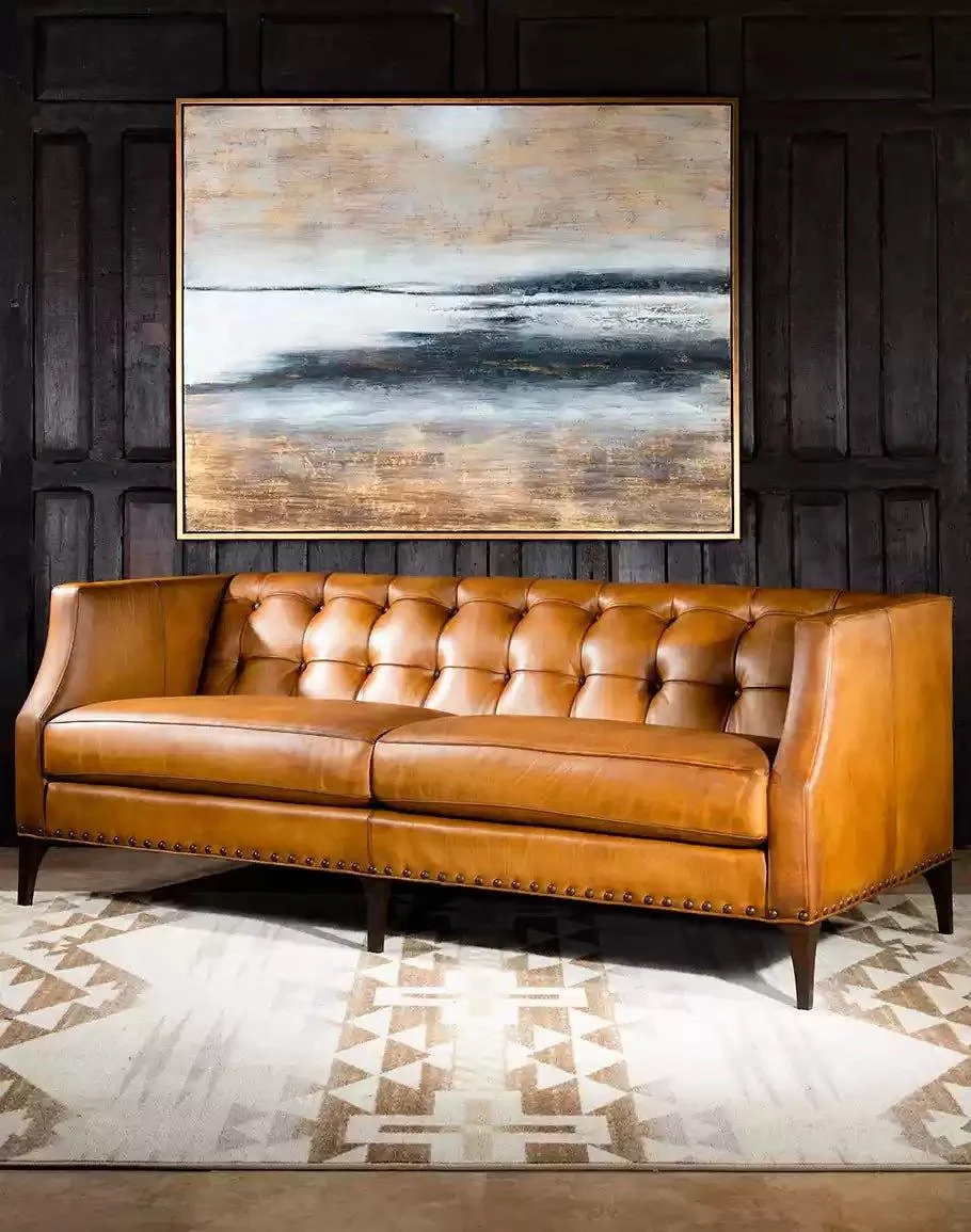 Burnished Leather Tufted Sofa