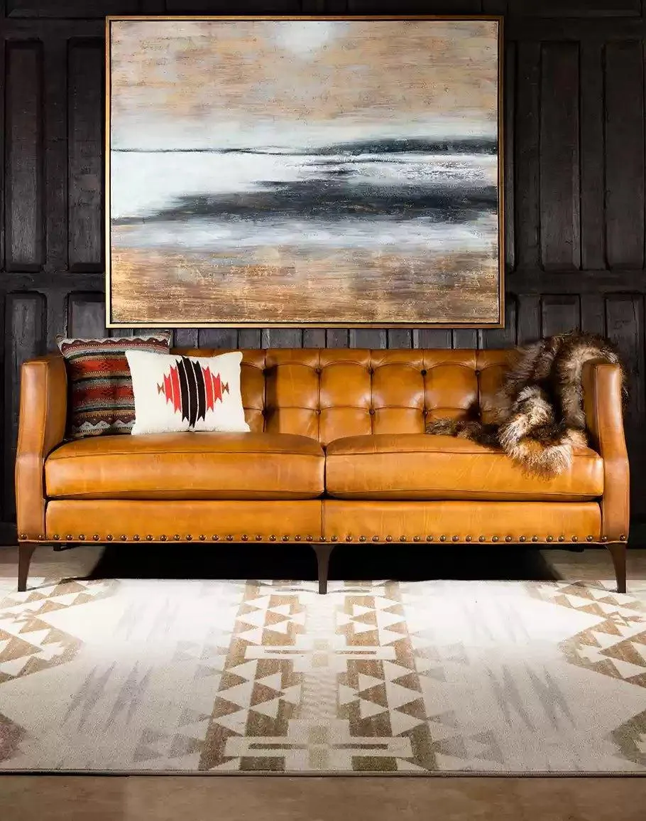 Burnished Leather Tufted Sofa