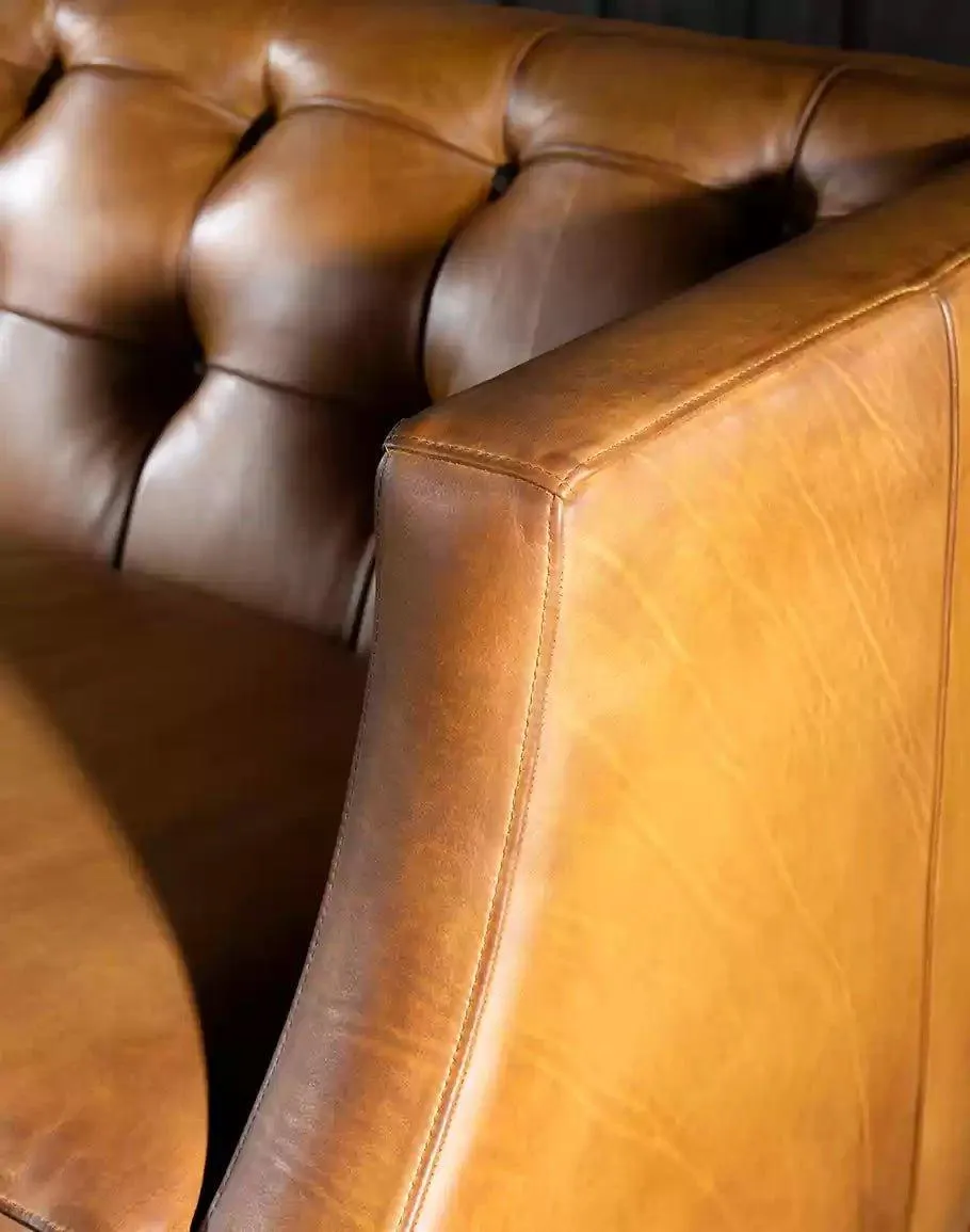 Burnished Leather Tufted Sofa