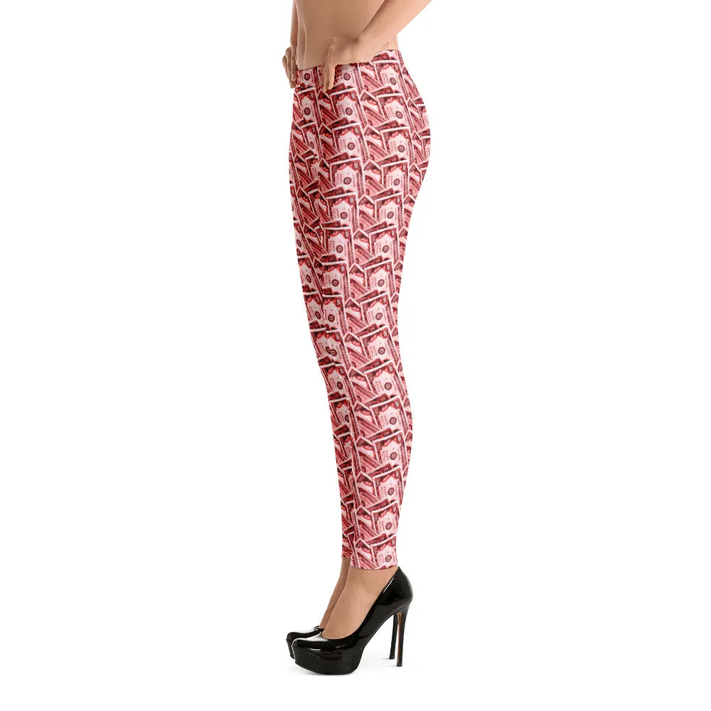 Cash Money Pattern Leggings Red With One Hundred Dollar Bills from HeroicU