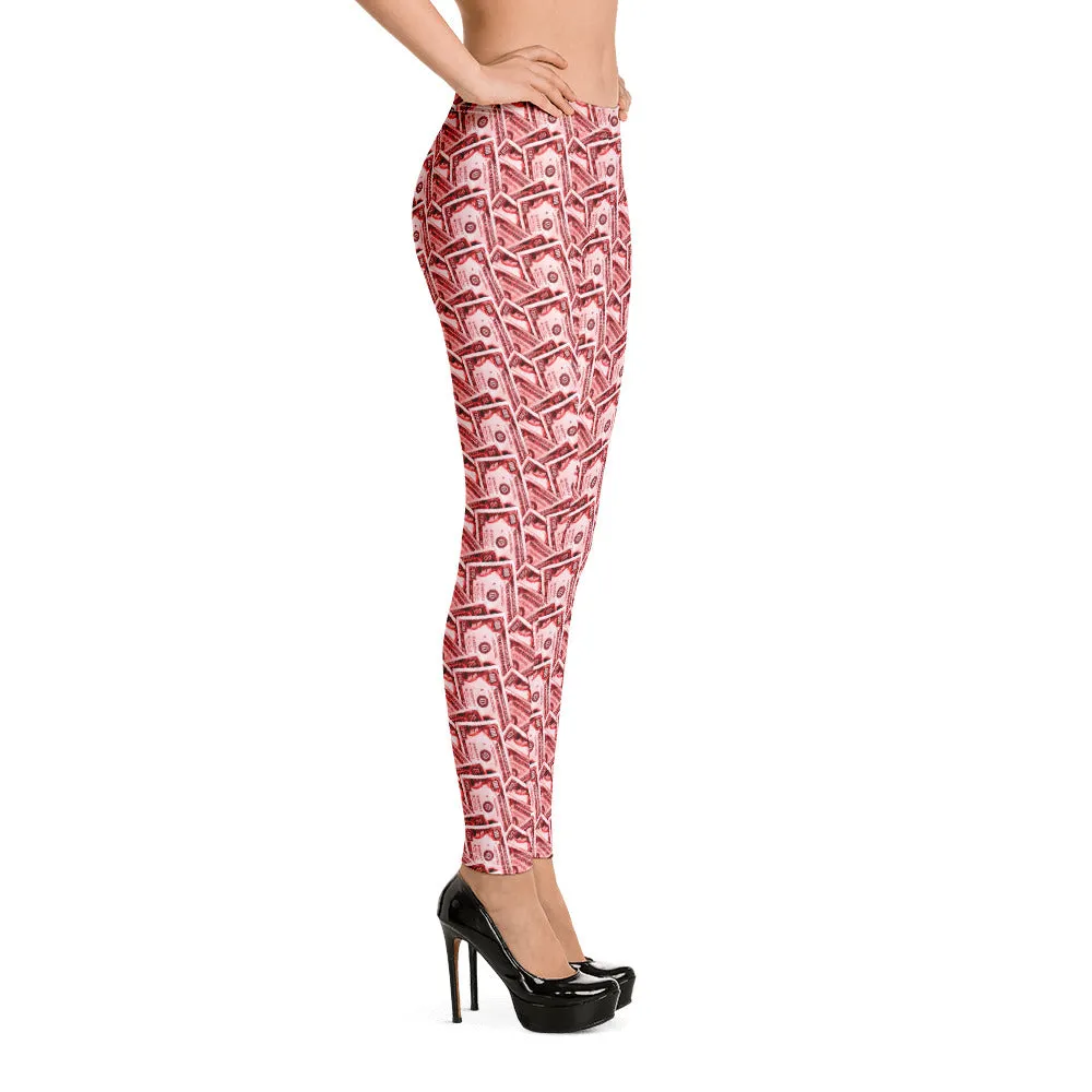 Cash Money Pattern Leggings Red With One Hundred Dollar Bills from HeroicU