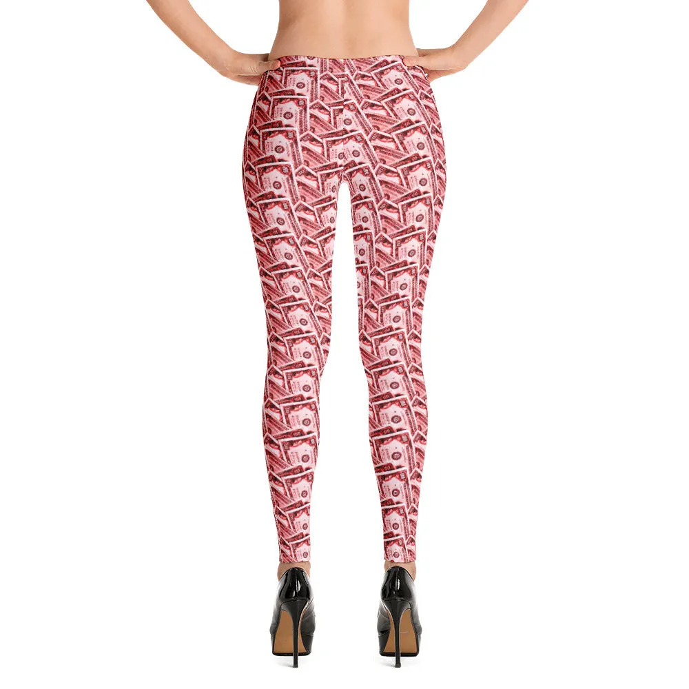 Cash Money Pattern Leggings Red With One Hundred Dollar Bills from HeroicU