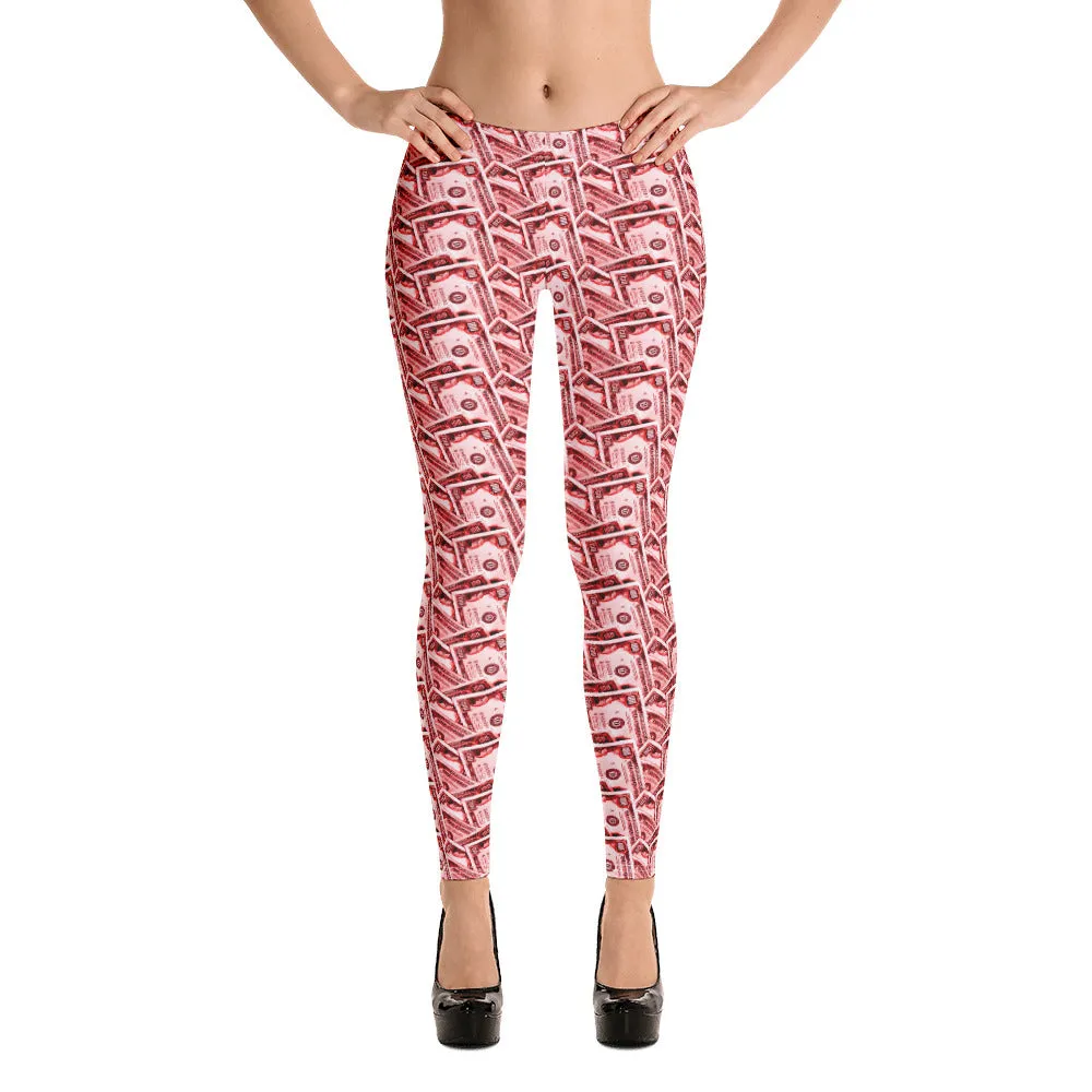 Cash Money Pattern Leggings Red With One Hundred Dollar Bills from HeroicU