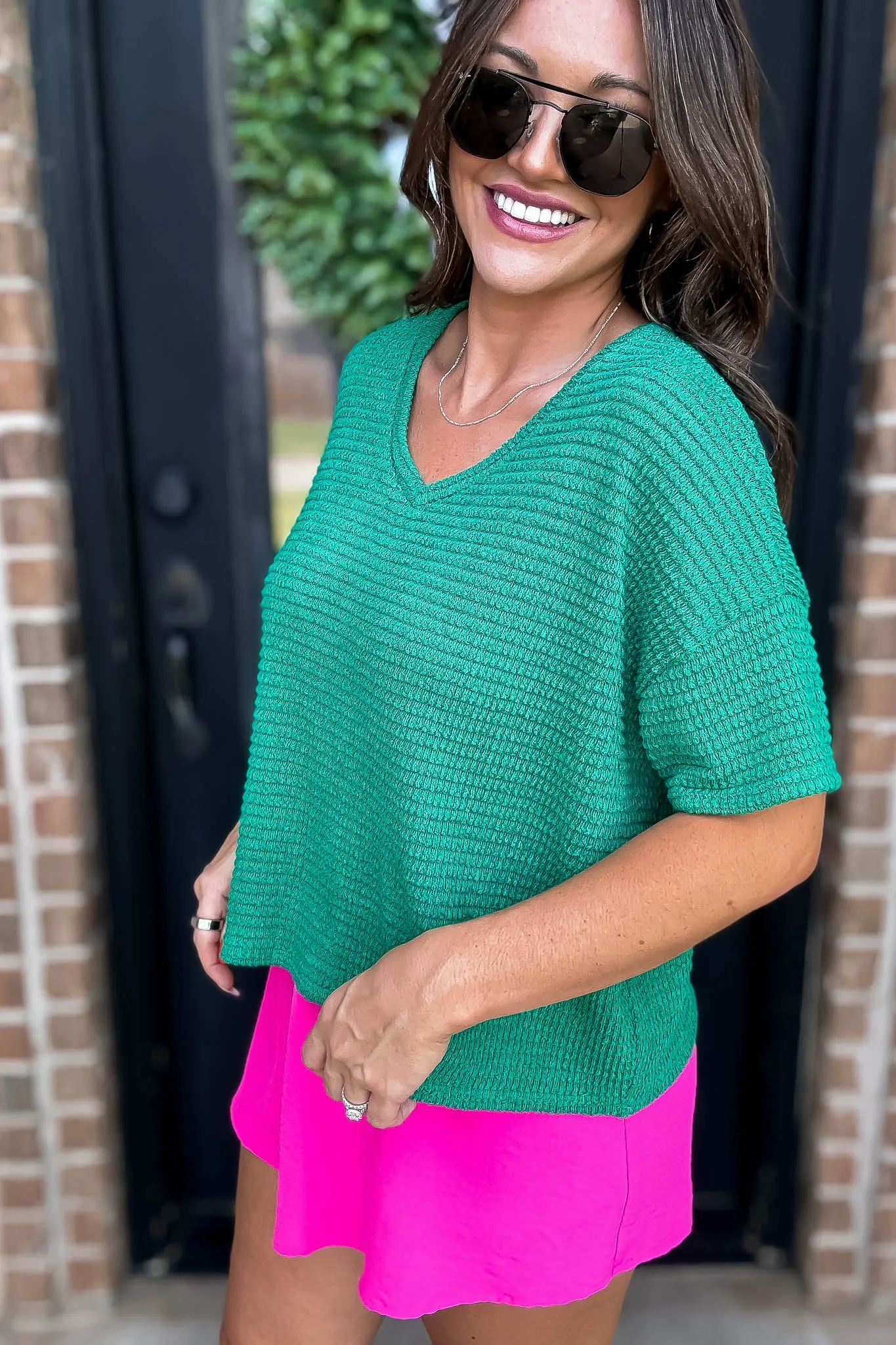 Casually Cute Kelly Green Drop Shoulder Top