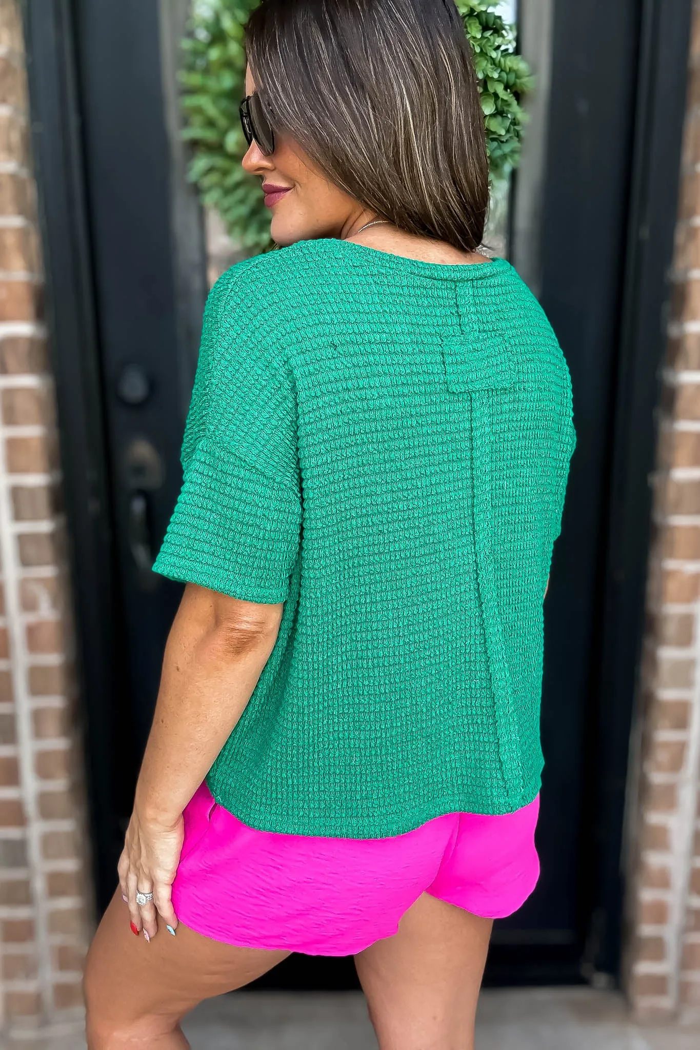 Casually Cute Kelly Green Drop Shoulder Top