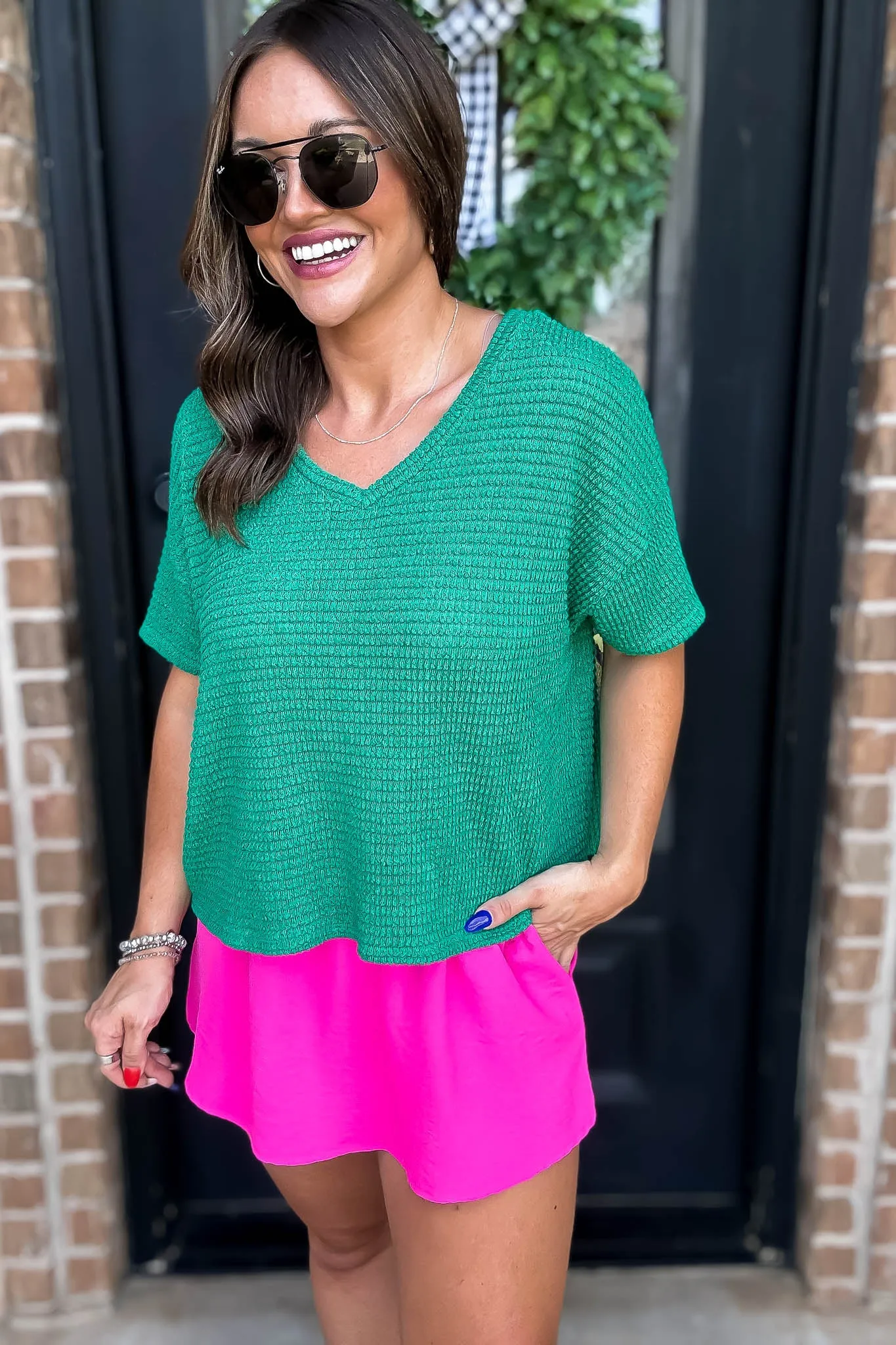 Casually Cute Kelly Green Drop Shoulder Top