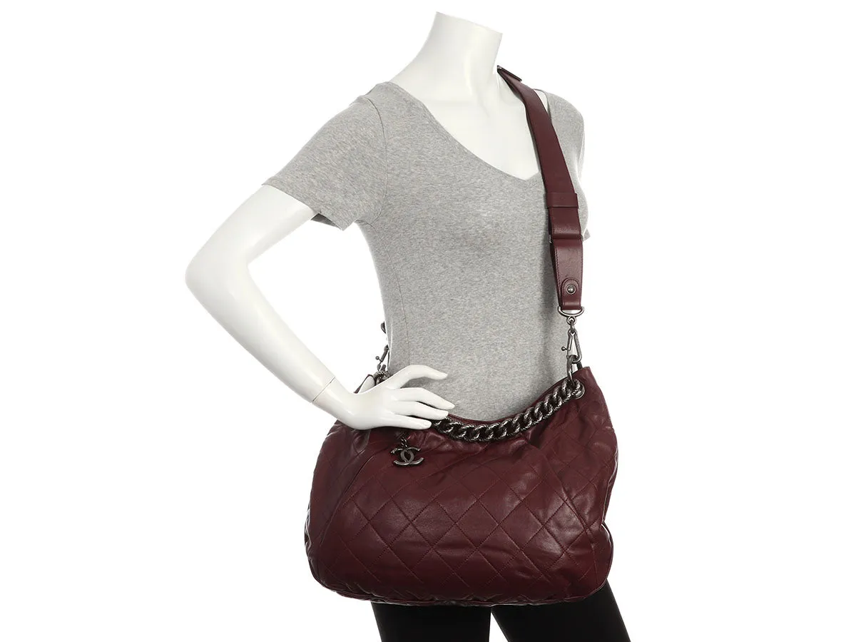 Chanel Burgundy Quilted Smooth Leather Hobo