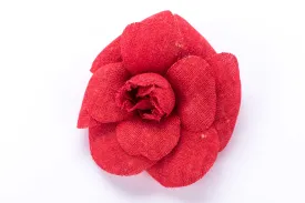 Chanel Camellia Brooch Red Color Linen, with Box