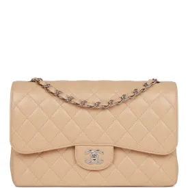 Chanel Jumbo Classic Double Flap Bag Beige Caviar Silver Hardware