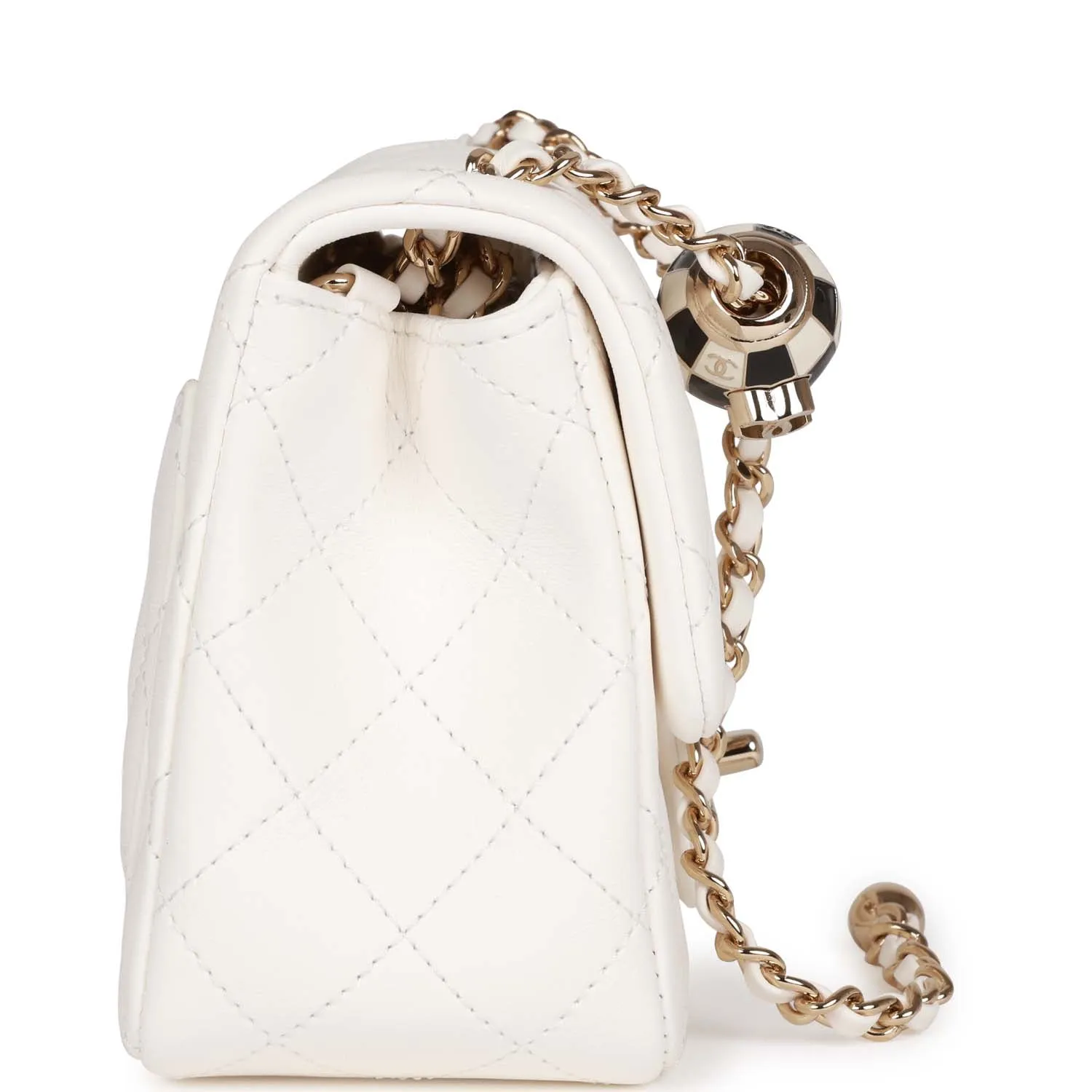 Chanel Pearl Crush Mini Square Flap Bag White Lambskin Light Gold Hardware