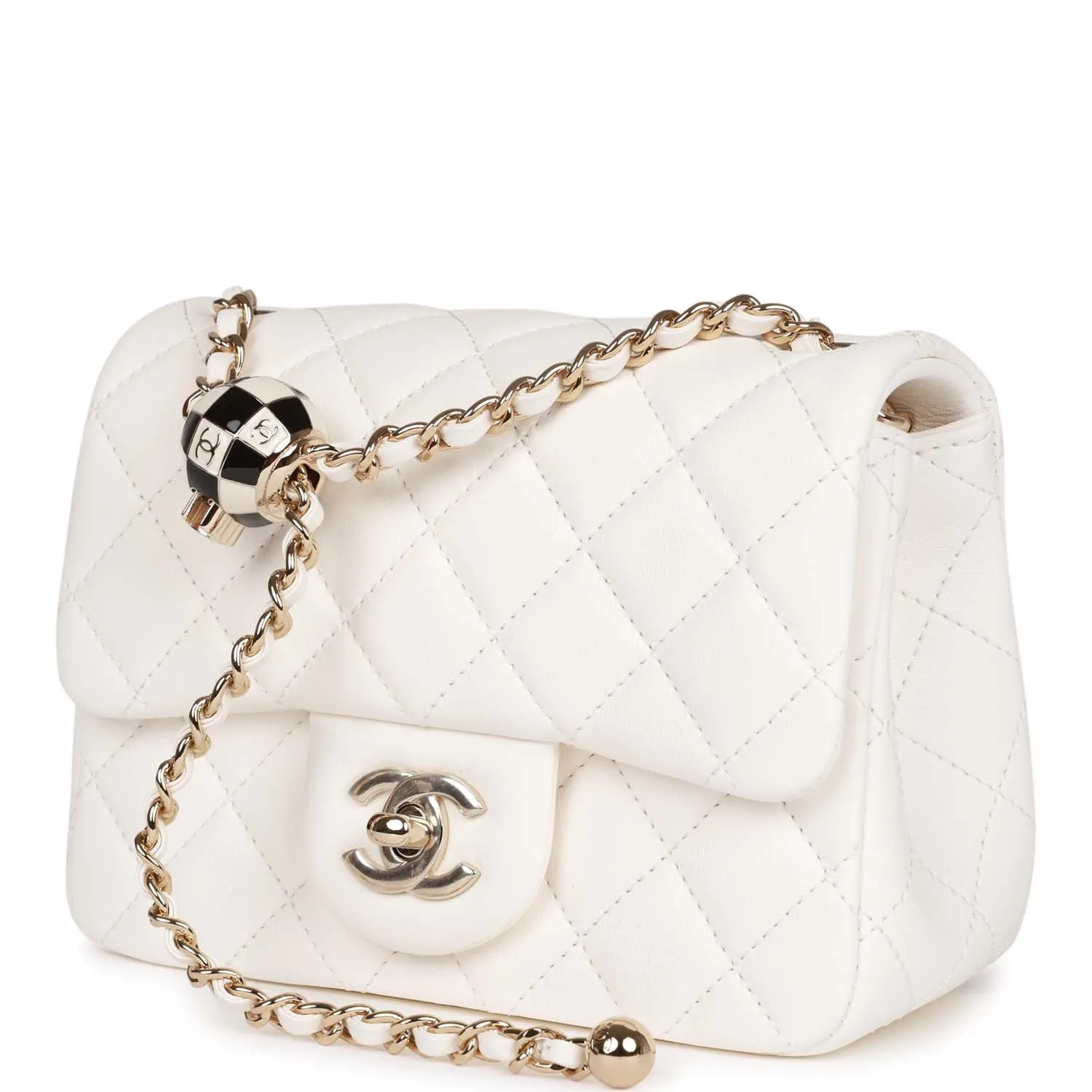 Chanel Pearl Crush Mini Square Flap Bag White Lambskin Light Gold Hardware