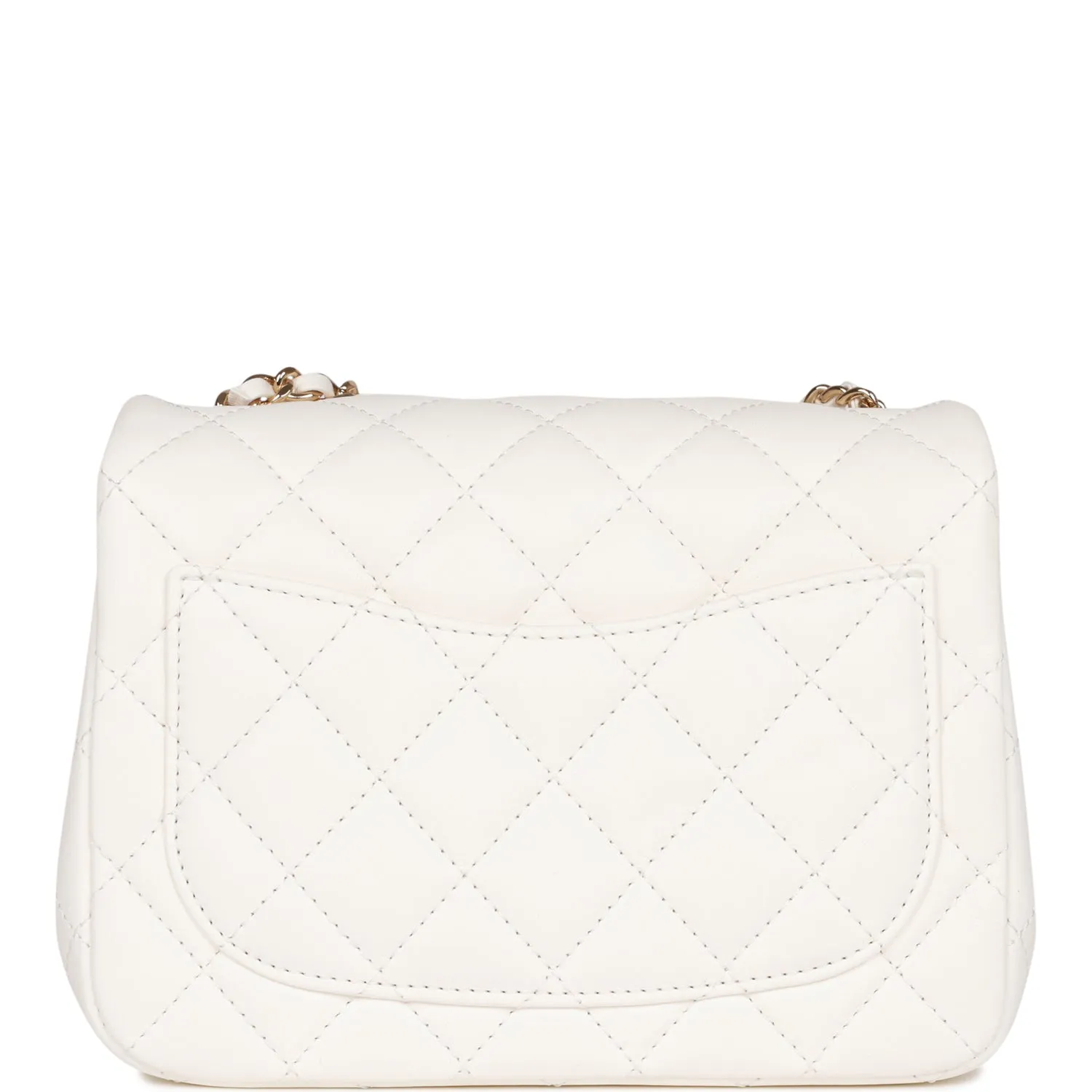 Chanel Pearl Crush Mini Square Flap Bag White Lambskin Light Gold Hardware