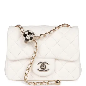 Chanel Pearl Crush Mini Square Flap Bag White Lambskin Light Gold Hardware