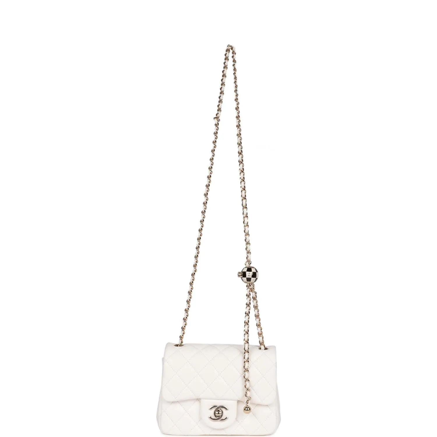 Chanel Pearl Crush Mini Square Flap Bag White Lambskin Light Gold Hardware