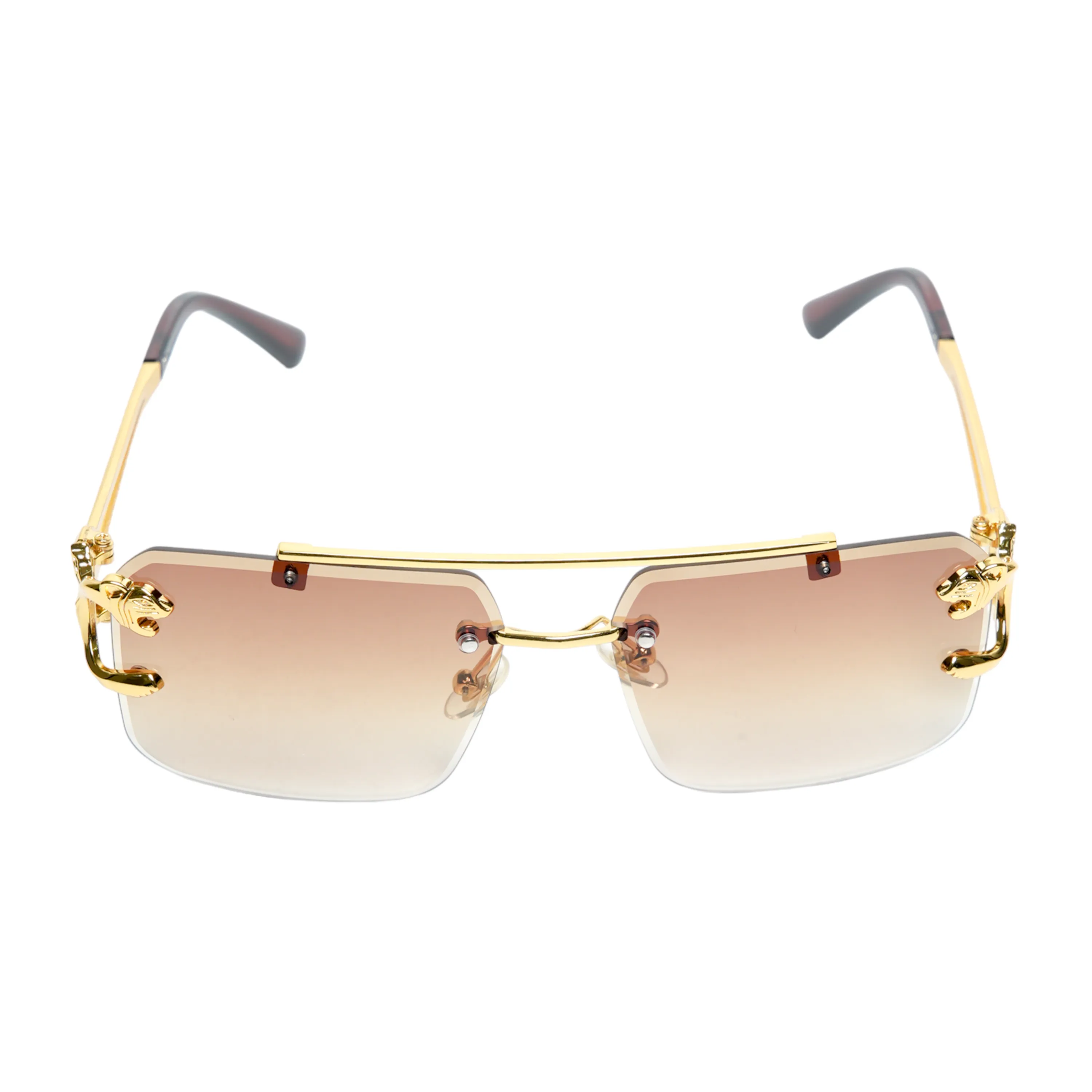 Chokore Double Bridge Rimless Leopard Head Sunglasses (Tea)