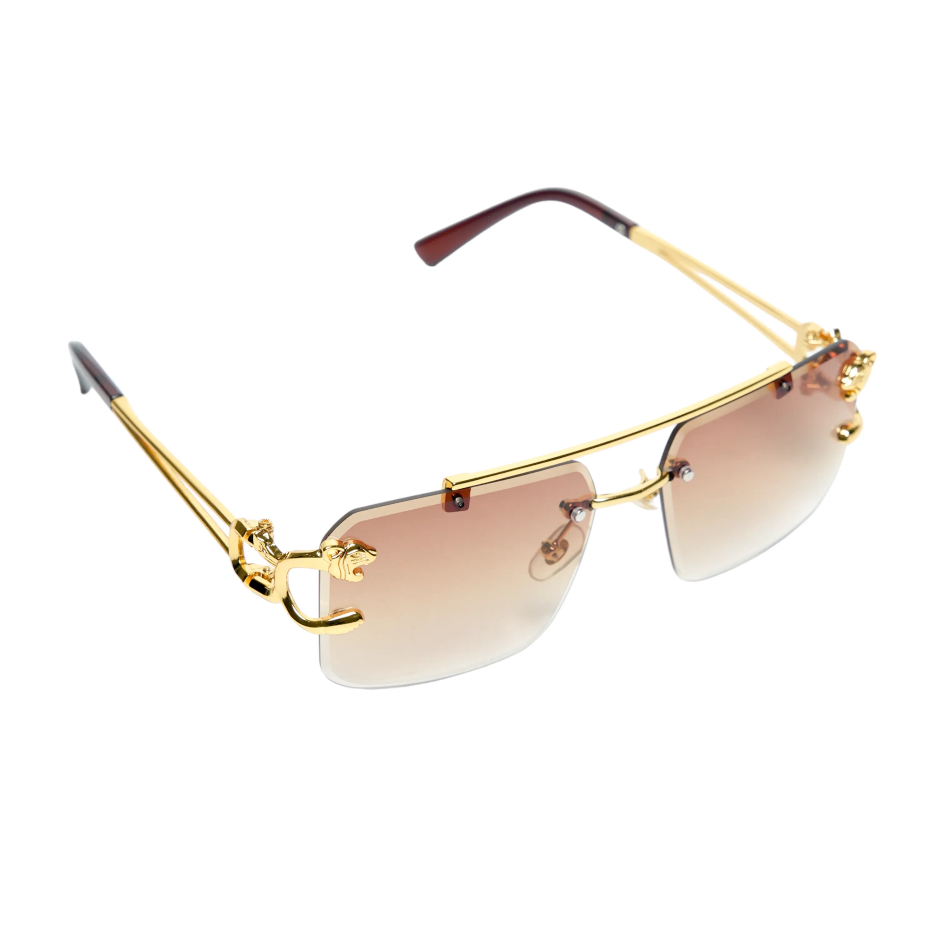 Chokore Double Bridge Rimless Leopard Head Sunglasses (Tea)