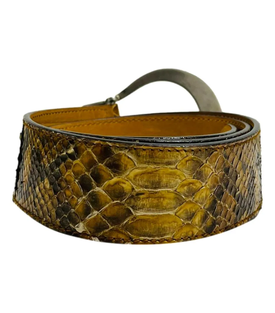 Christian Dior Python Skin Belt With Horn Embellished Buckle