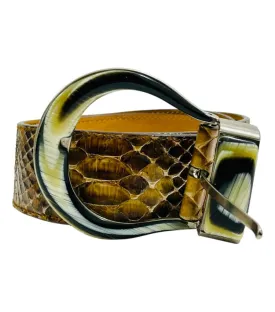 Christian Dior Python Skin Belt With Horn Embellished Buckle