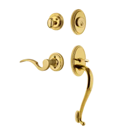 Classic Handleset with S-Grip and Classic Rosette with Manor Lever in Polished Brass