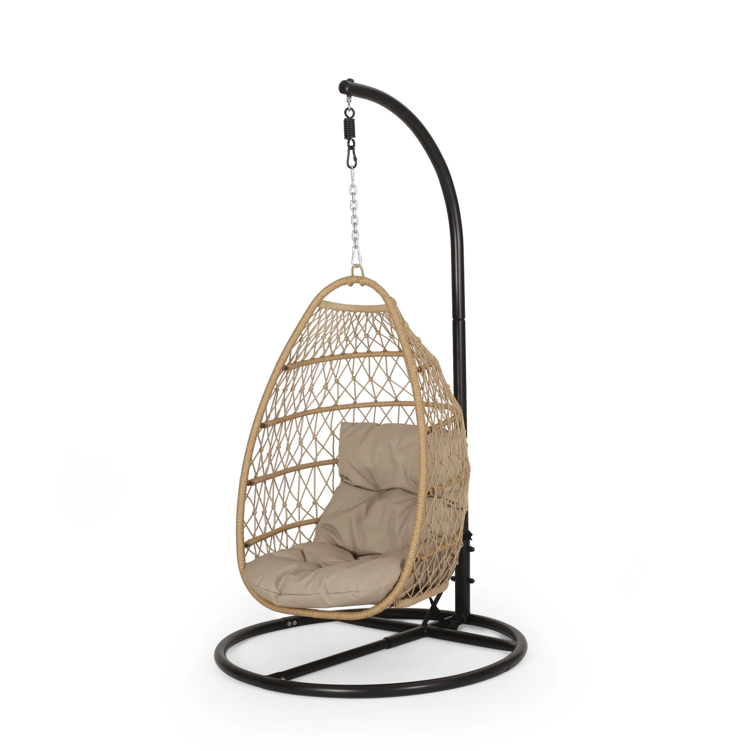 Coloma Outdoor Wicker and Rope Foldable Hanging Chair with Stand